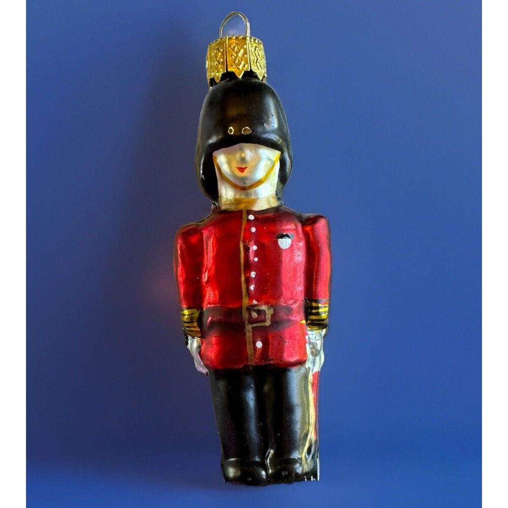 Vintage Blown Glass The Queen’s Guards Christmas Ornaments Red Black 5 Pcs EUC